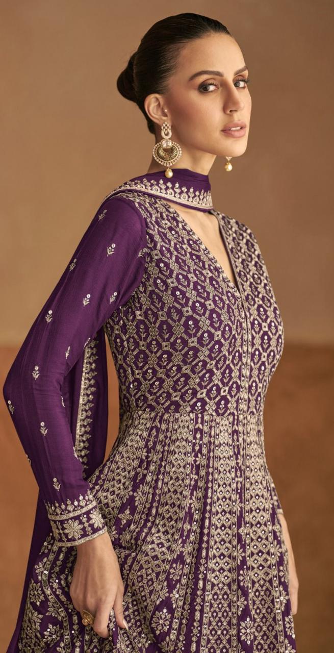 Nagma Purple Ethnic Gown - AZZLIAS WARDROBE